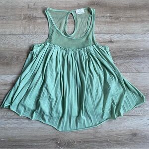 Anthropologie Pins And Needles tank pleated mesh keyhole back tank top XS